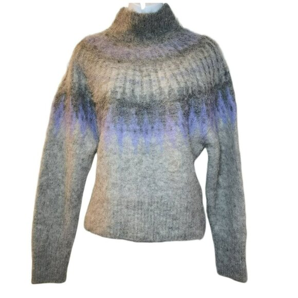 Banana Republic L Alpaca Blend Fair Isle Sweater Gray Purple Warm NWT - Picture 1 of 6